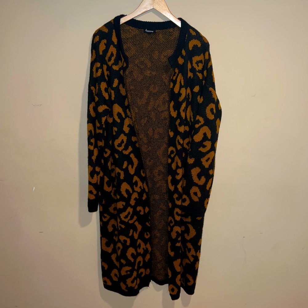 Long Black and Brown leopard print sweater